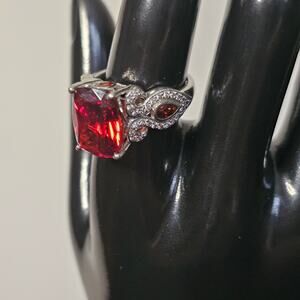 6.0 ctw Emerald Cut Simulated Red Garnet w/Marquise and Pavé accents| Size 8